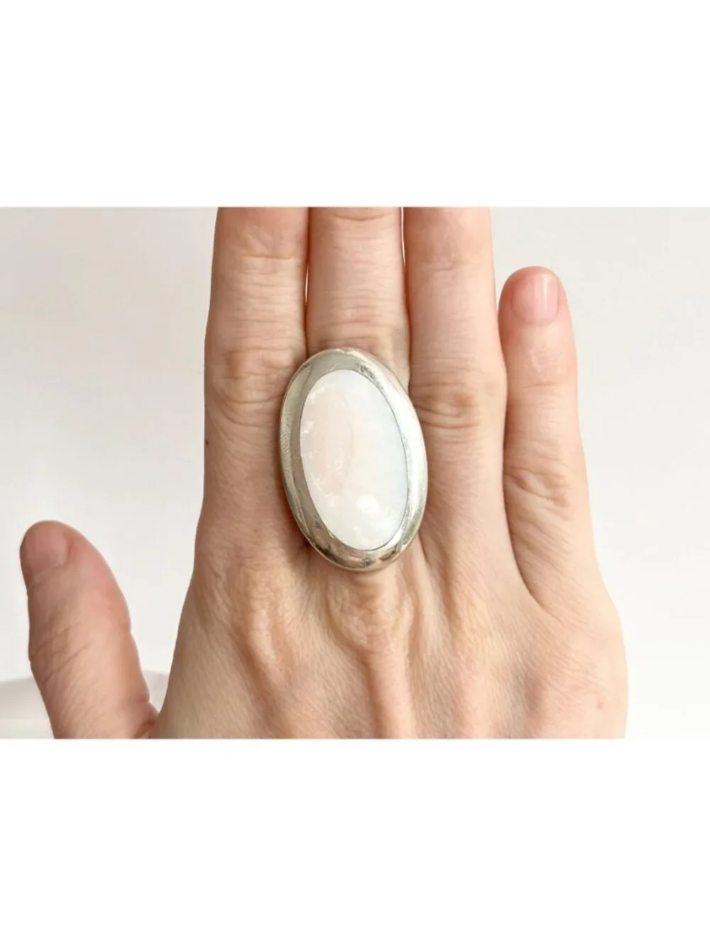 Pink Mother of Pearl Gemstone Minimalist Sterling Silver 925 Vintage Ring - sz 8